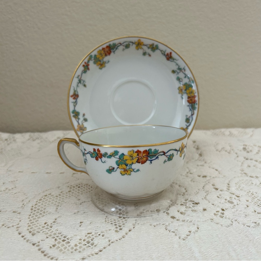 Antique discontinued Haviland Nasturtium tea cup and saucer